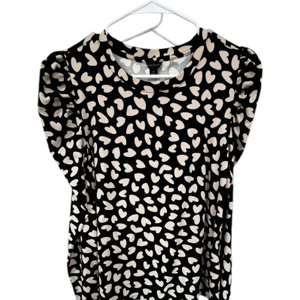 Ann Taylor Women’s Black and Cream Heart Print Blouse